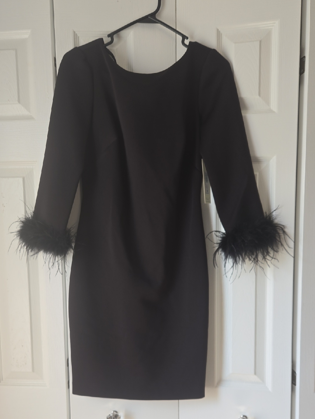 Nwt Eliza J Black Feather-Cuff Sheath Dress